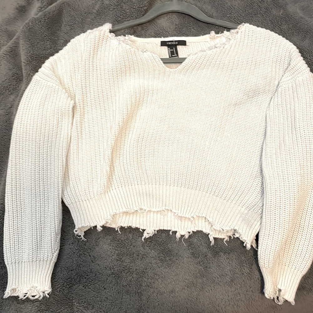 Forever 21 white knitted crop sweater women’s small
